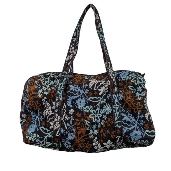 Vera Bradley Large Duffel Bag Java Floral NEW Travel Vacation Blue Brown - Picture 1 of 4